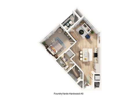 Floor plan for 1 bed, 1 bath, 801 sqft
